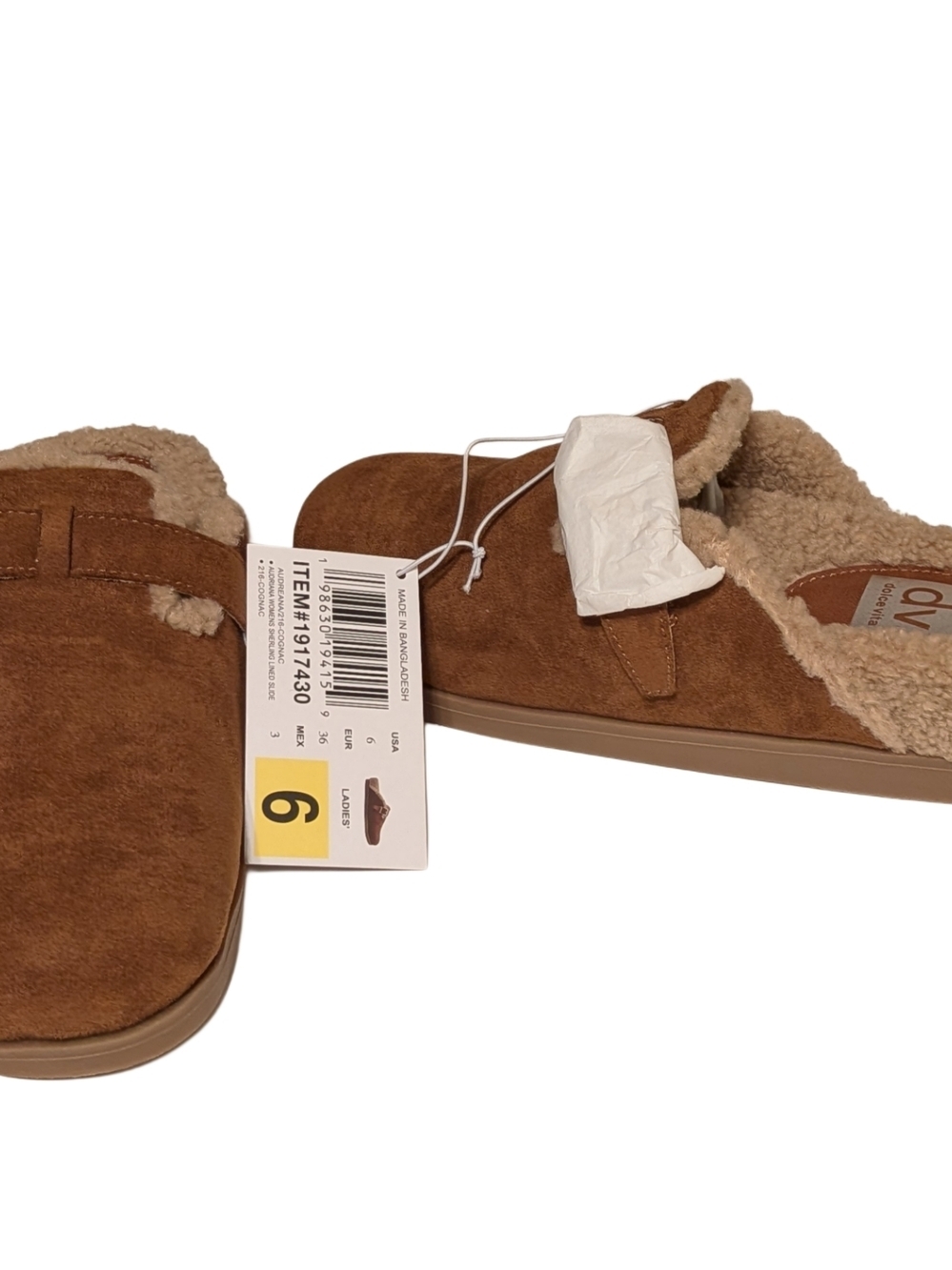 DV by Dolce Vita Chestnut Brown Faux-Suede Shearling Clog Mules - Picture 5 of 8